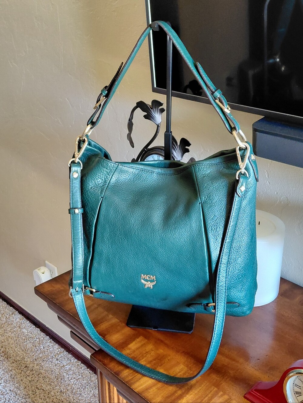 MCM Pebbled Leather Large Hobo Shoulder Bag